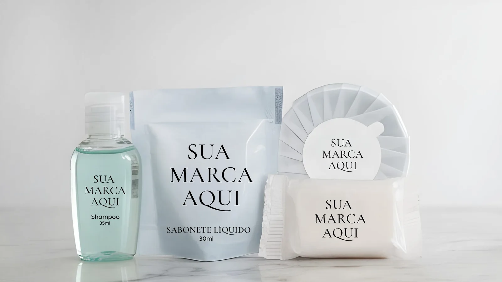 Frascos de amenities personalizados com a marca do hotel